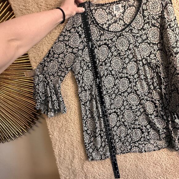 Ivy Jane Black & White Boho Y2K Ruffle Babydoll Retro Tunic Sz M Flutter Sleeves - Picture 16 of 16